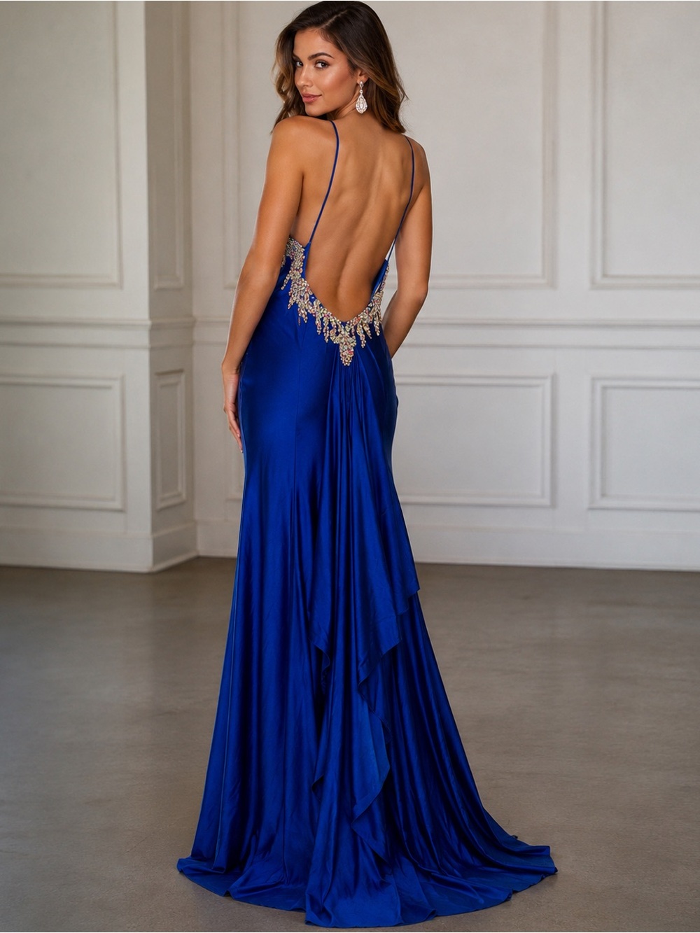 NWT PORTIA AND SCARLETT Crystal- Embellished Low Back Formal Evening Gown Dress